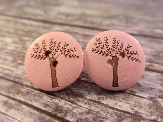 Baum Knopf Ohrstecker Holz Button wood tree rosa